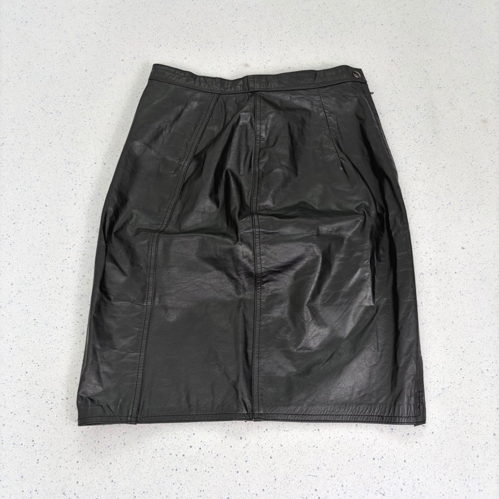 Vintage David Benjamin‎ Black Leather Midi Skirt High Waist Minimalist Grunge 12